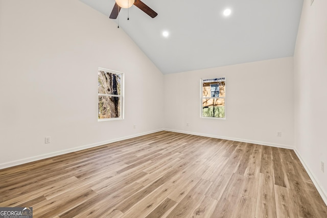 588 S Broad St, Toccoa, GA 30577 - spare room with a ceiling fan, lofted ceiling, light wood finished floors, and recessed lighting
