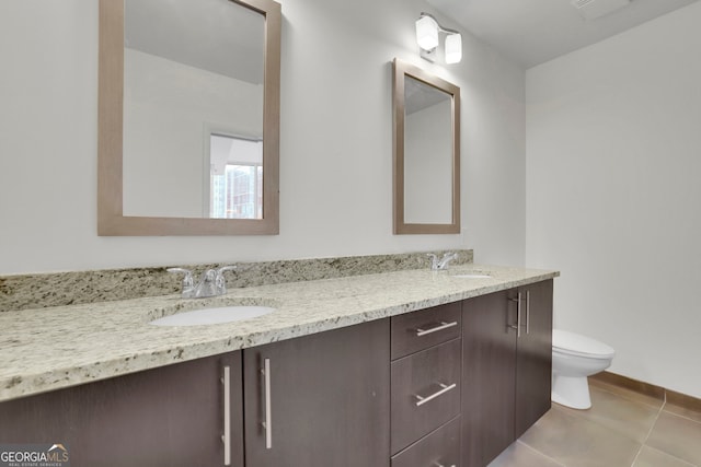 bathroom featuring tile patterned floors, vanity, and toilet