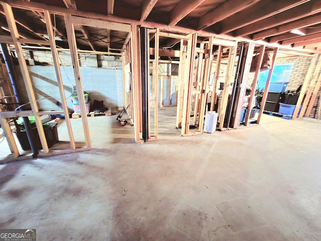 view of unfinished basement