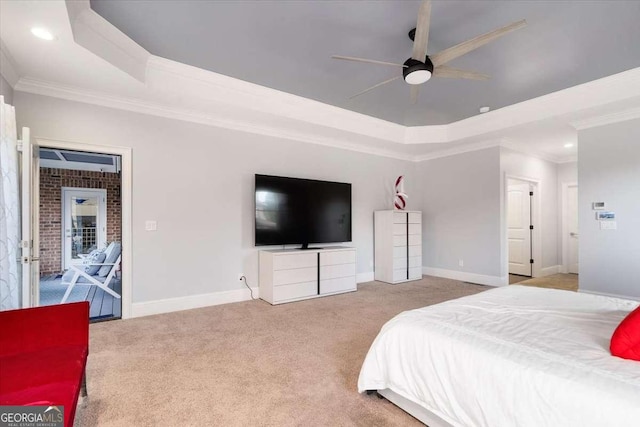 109 Slate Dr, Buford, GA 30518 - bedroom with a tray ceiling, carpet, ornamental molding, baseboards, and recessed lighting