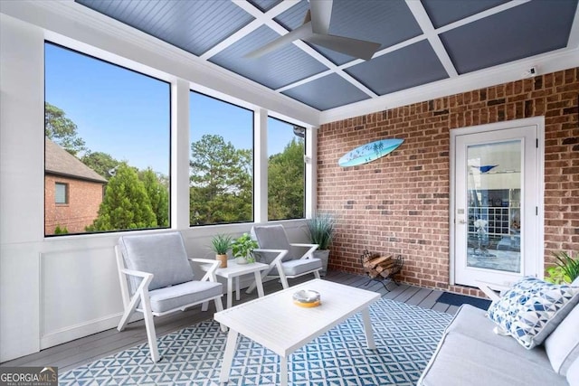 109 Slate Dr, Buford, GA 30518 - sunroom / solarium with coffered ceiling, a ceiling fan, and beam ceiling