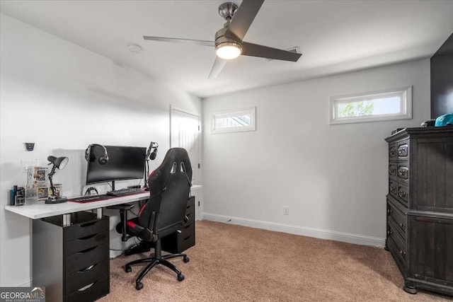 109 Slate Dr, Buford, GA 30518 - office area with light colored carpet, a ceiling fan, and baseboards