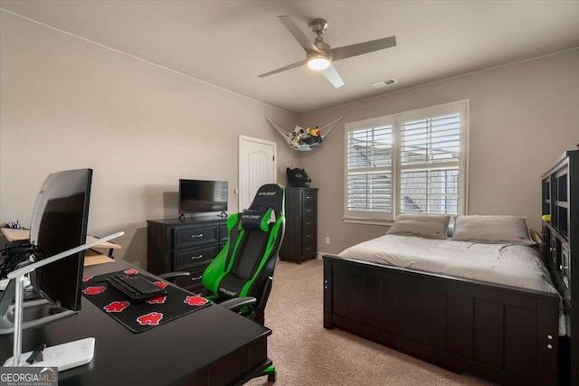 109 Slate Dr, Buford, GA 30518 - bedroom with light carpet and a ceiling fan