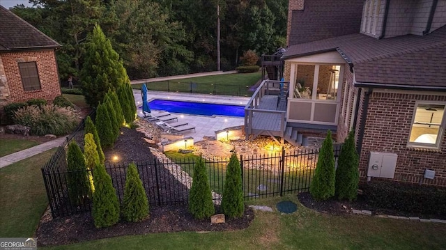 109 Slate Dr, Buford, GA 30518 - view of swimming pool with a sunroom and stairway