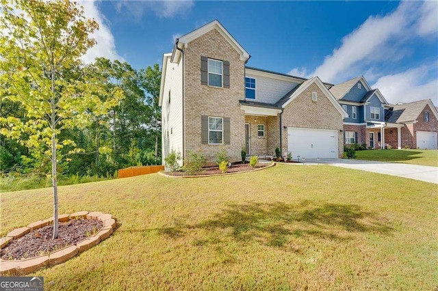 view of front facade featuring a garage and a front yard