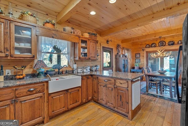 kitchen with a healthy amount of sunlight, sink, pendant lighting, and kitchen peninsula