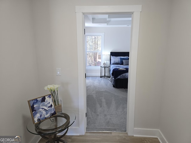 hall with hardwood / wood-style floors