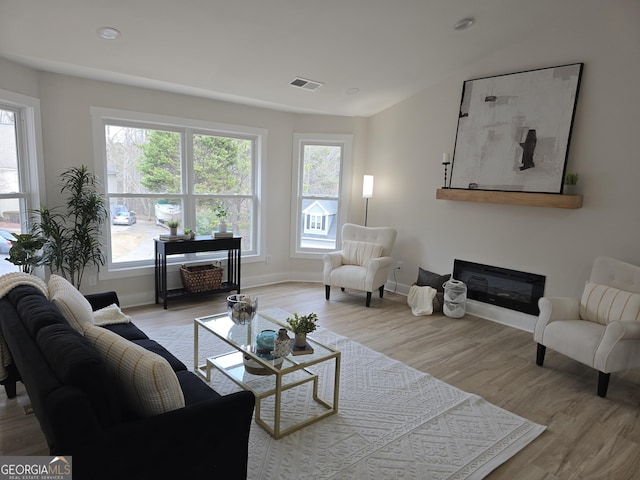 living room with light wood-type flooring