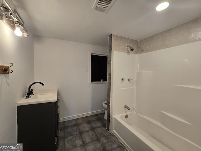 full bathroom with vanity, shower / bathing tub combination, and toilet