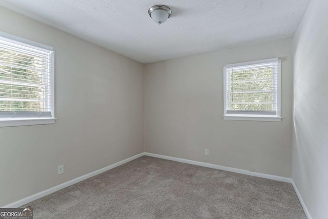 unfurnished room featuring light carpet and a textured ceiling