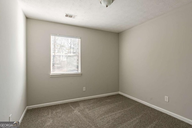 unfurnished room featuring carpet floors and a textured ceiling