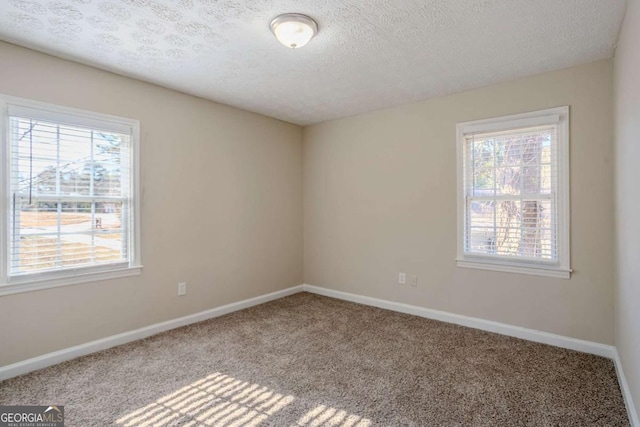 spare room featuring carpet floors and a textured ceiling