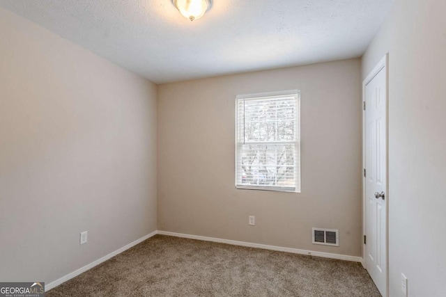 empty room featuring light colored carpet and a textured ceiling