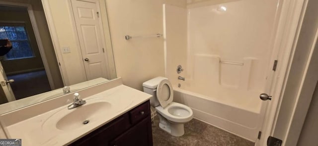 full bathroom with vanity, bathing tub / shower combination, and toilet