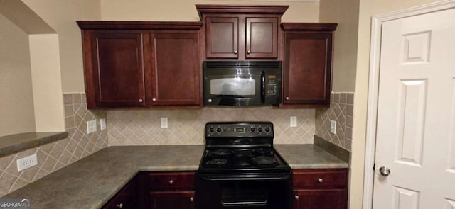 kitchen featuring backsplash and black appliances