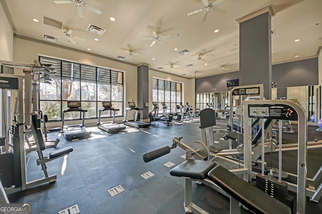 workout area with ornamental molding