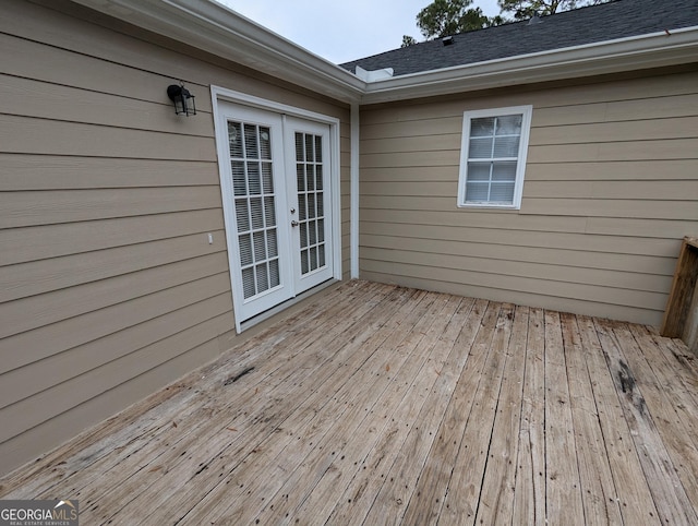 wooden terrace featuring french doors