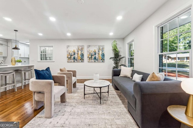 living room with light hardwood / wood-style floors