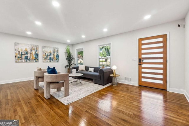 living room with hardwood / wood-style flooring