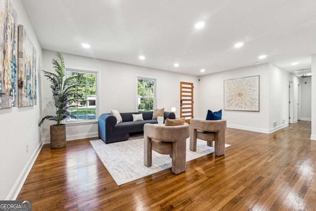 living room featuring dark hardwood / wood-style floors