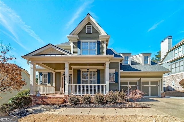 view of front of house featuring a garage and a porch