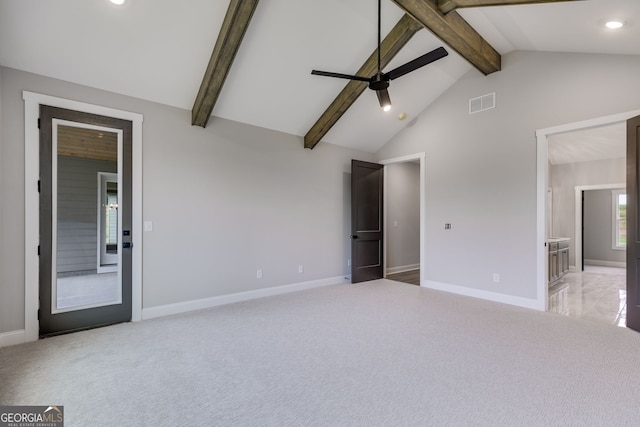1611 Bethesda Church Rd, Carrollton, GA 30117 - unfurnished bedroom with light carpet, recessed lighting, ensuite bath, and a ceiling fan
