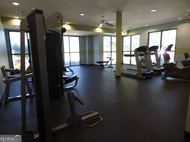 gym with ceiling fan