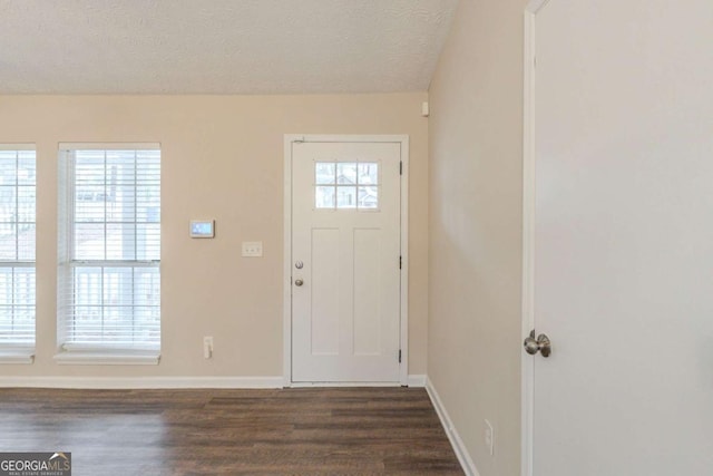 foyer entrance featuring dark hardwood / wood-style flooring and a textured ceiling