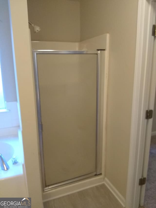 bathroom with plus walk in shower