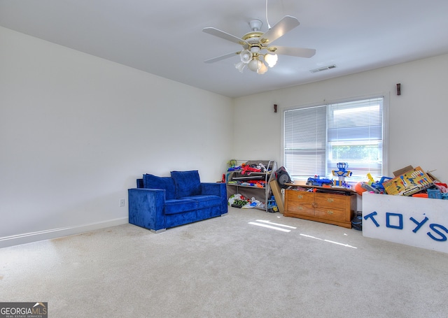 bedroom featuring ceiling fan and carpet flooring