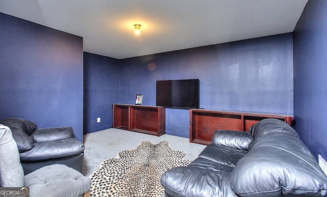 living room featuring light carpet