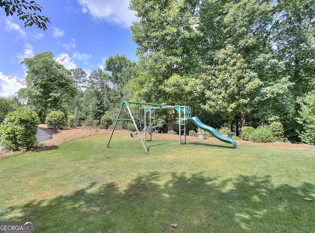 view of play area with a yard