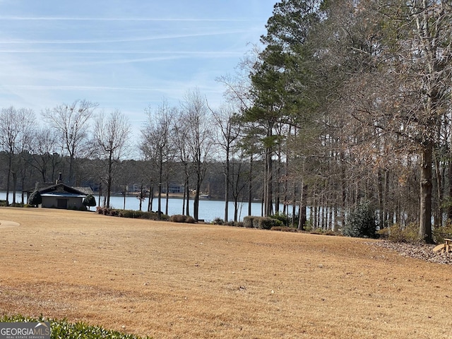 view of yard with a water view