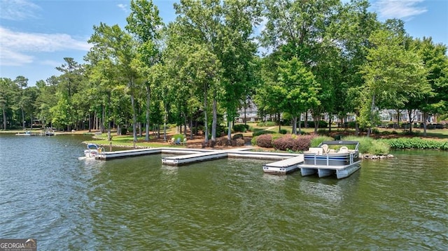 view of dock with a water view