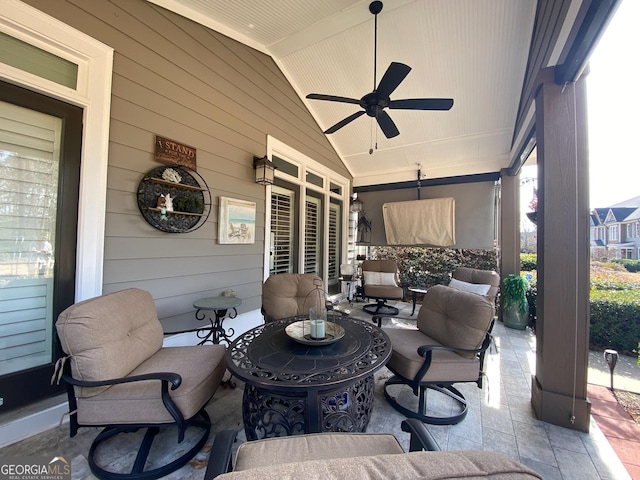 view of patio with ceiling fan and covered porch