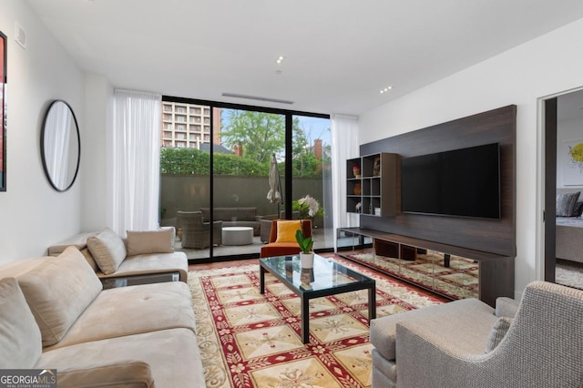 living room with expansive windows