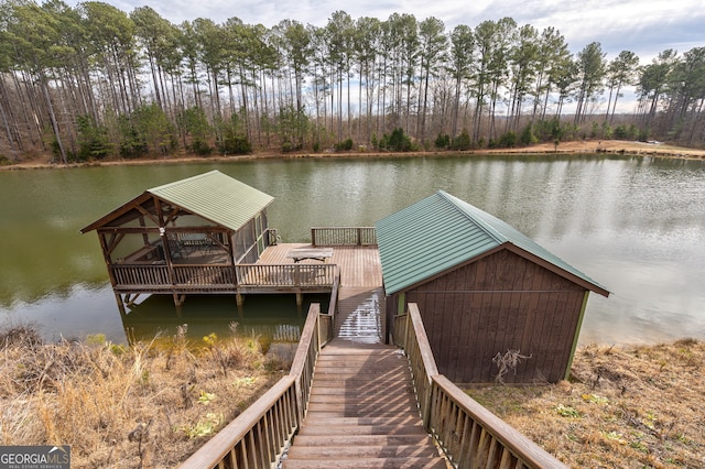 view of dock with a water view