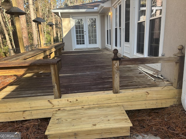 wooden terrace with french doors