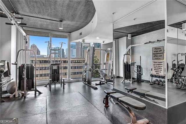 workout area with expansive windows