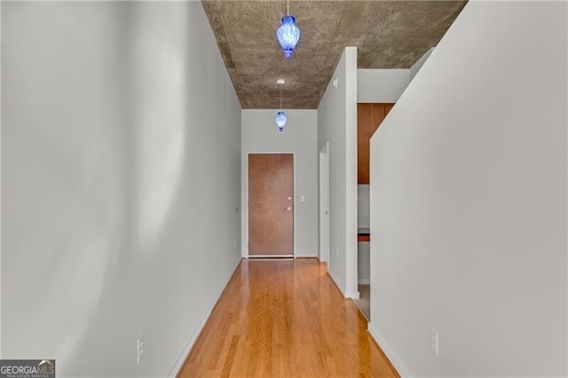 hallway with wood-type flooring