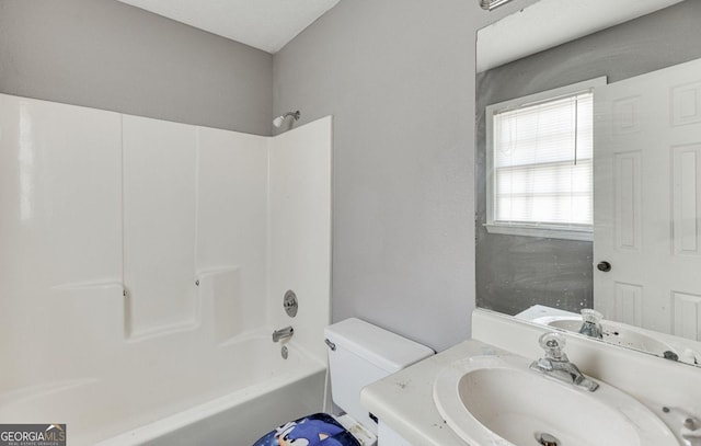 full bathroom with vanity, toilet, and shower / bathing tub combination