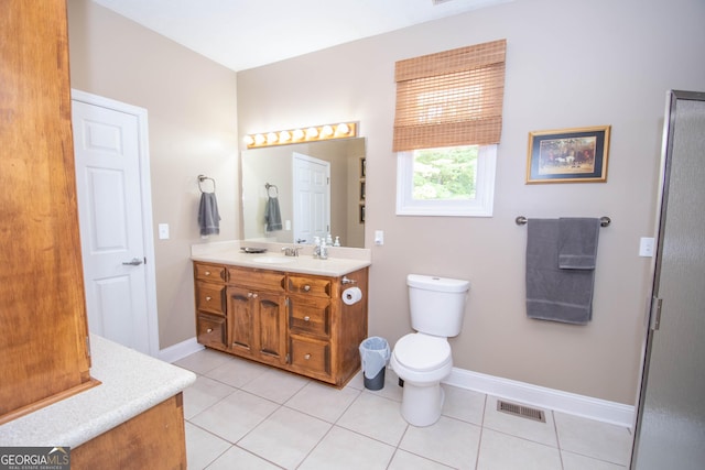 bathroom featuring tile patterned flooring, vanity, and toilet