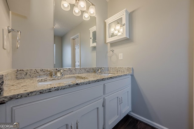 bathroom with vanity and wood-type flooring