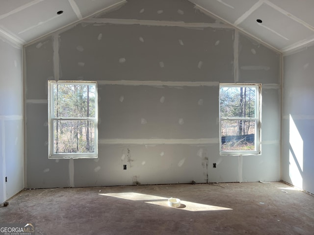 spare room featuring lofted ceiling