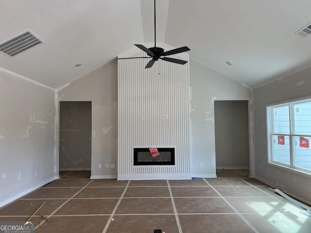 unfurnished living room featuring visible vents, a fireplace, baseboards, and tile patterned floors