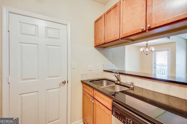 kitchen with white dishwasher and a sink