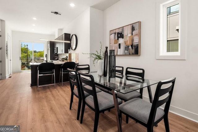 dining room with light hardwood / wood-style floors