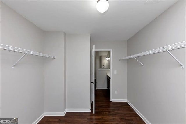 walk in closet featuring dark hardwood / wood-style flooring