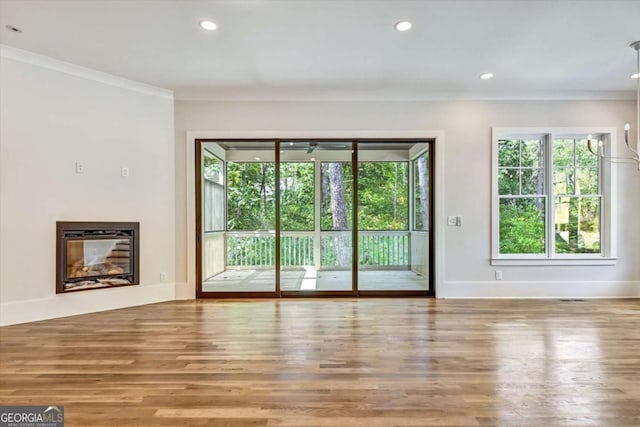 entryway with crown molding and wood-type flooring