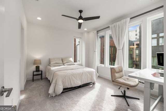 bedroom with carpet floors and ceiling fan